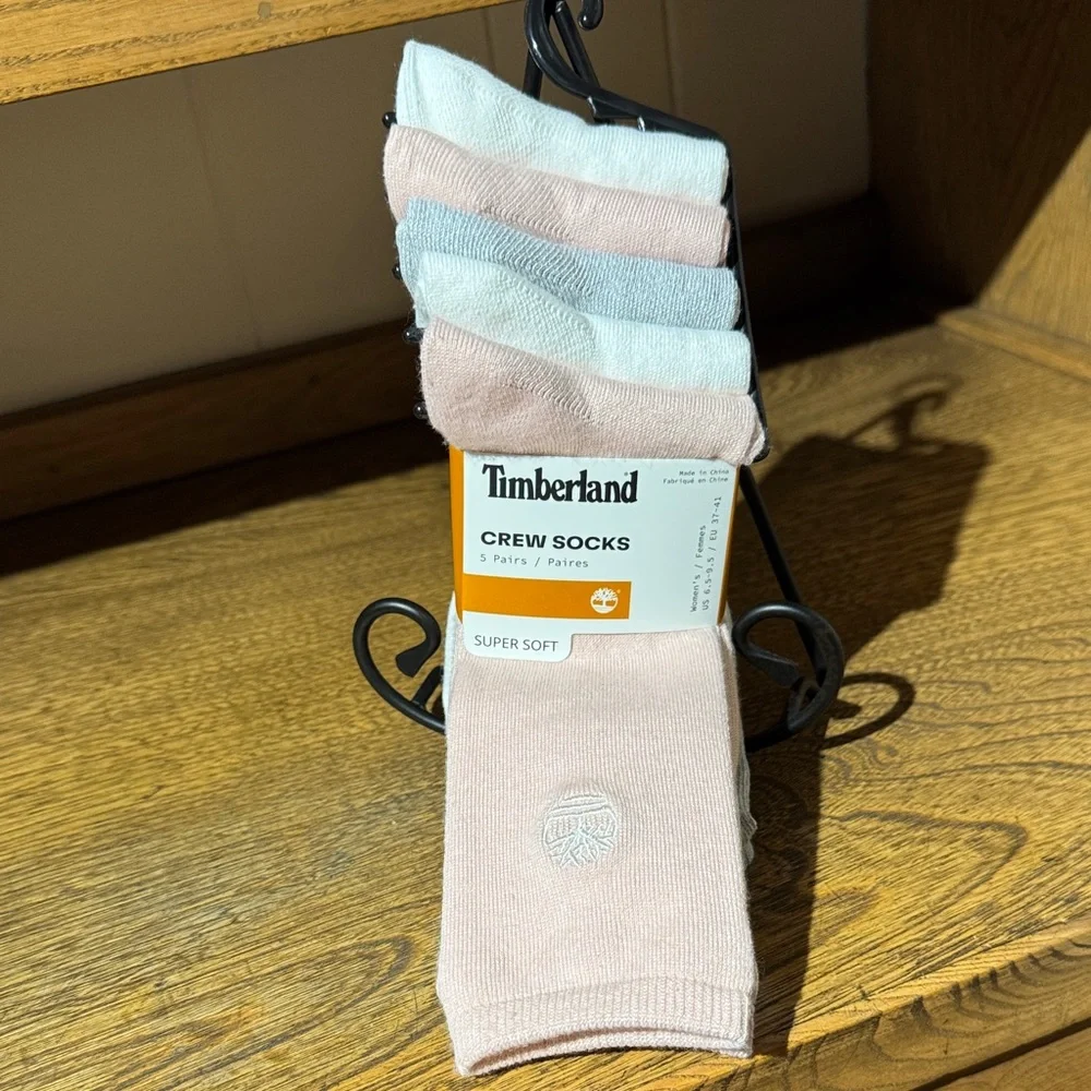 Timberland Women's Crew Socks - Pink, white and Gray colors.